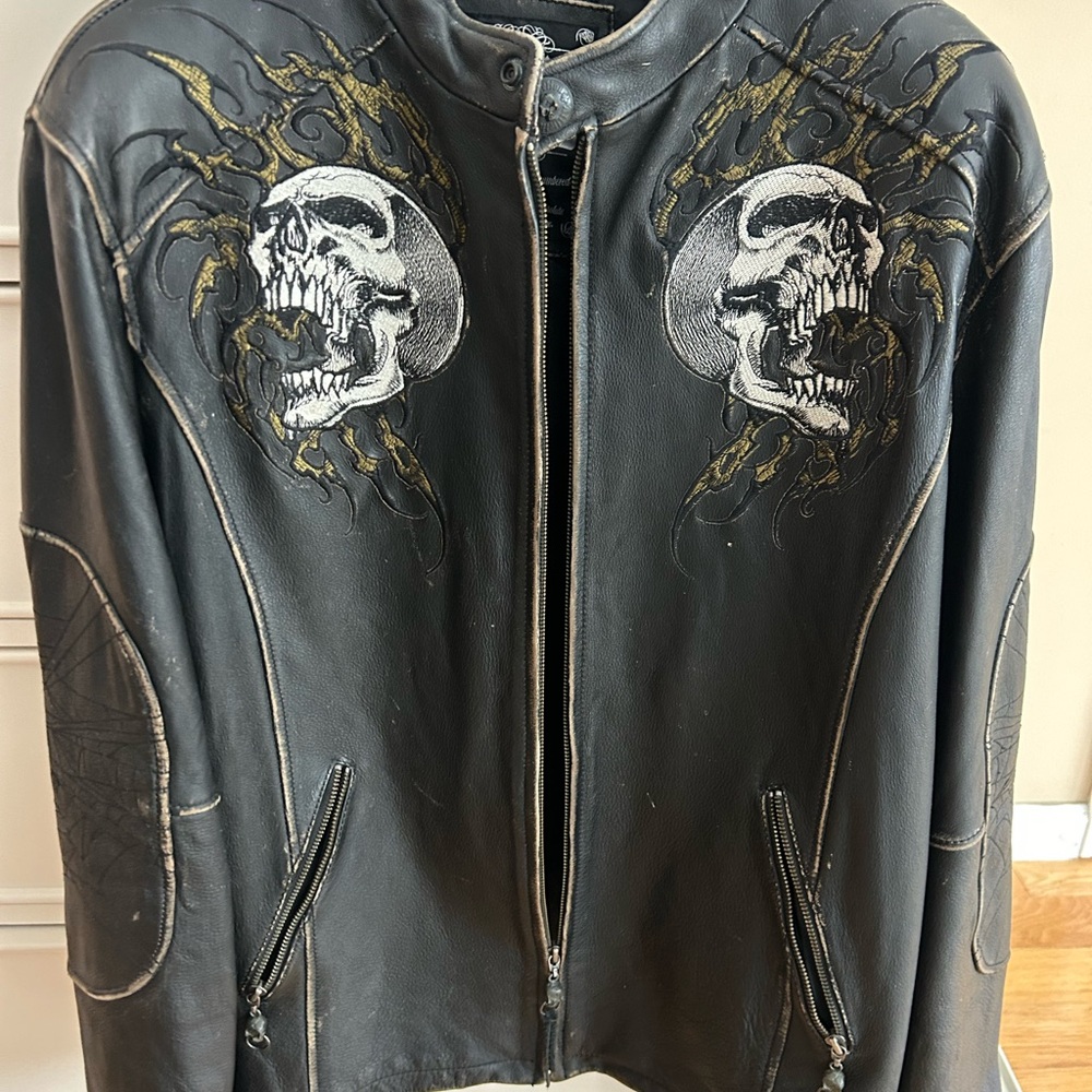 Affliction Vintage Skull Black Bomber Jacket